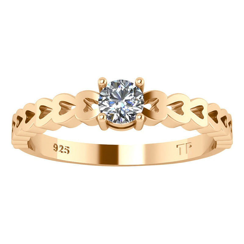 Anel Luxo Corações Prata 925 Dourada 18k Zircônia