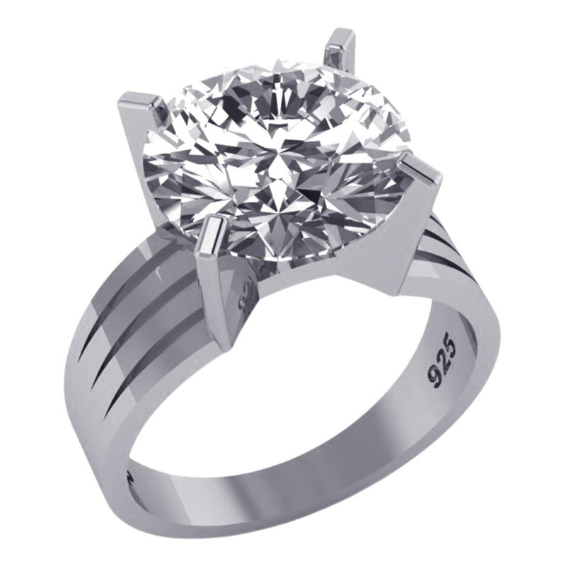 Anel Solitário Zirconia Grande Pura Prata 925 - Exclusivo