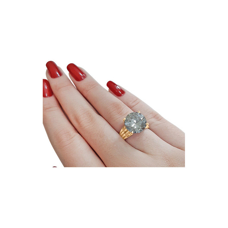 Anel Solitário Prata 925 Dourada 18k - Zircônia Grande