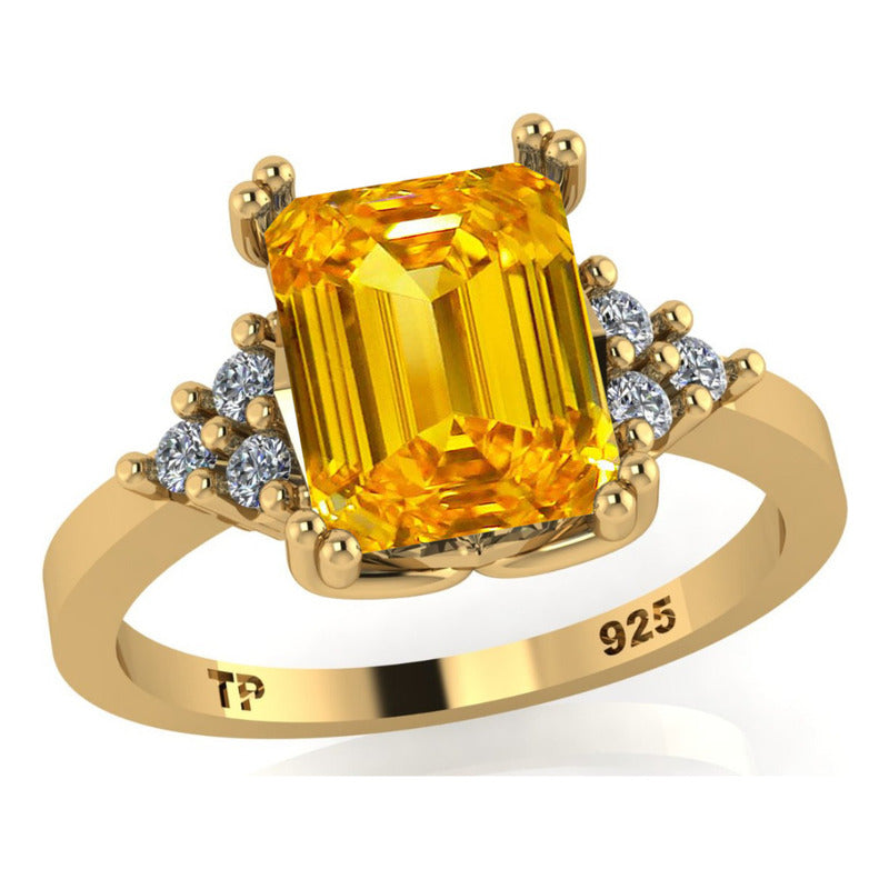 Anel Vintage Clássico Prata 925 Dourada Ouro 18k Citrino