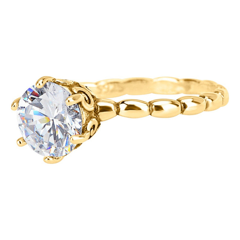 Anel Solitário Vintage Prata 925 Dourada Ouro 18k - Zircônia