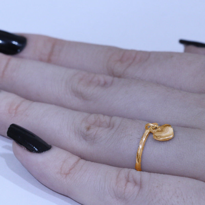 Anel Love Coração Sólido Prata 925 Dourada 18k - Exclusivo