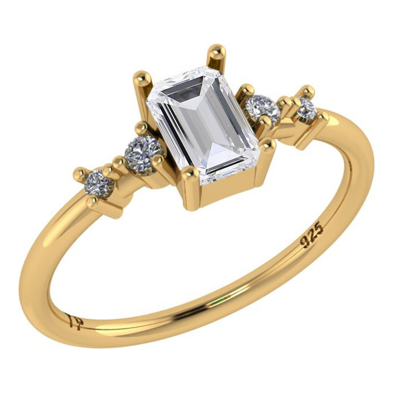 Anel Viena Retangular Prata 925 Dourada 18k - Zircônia
