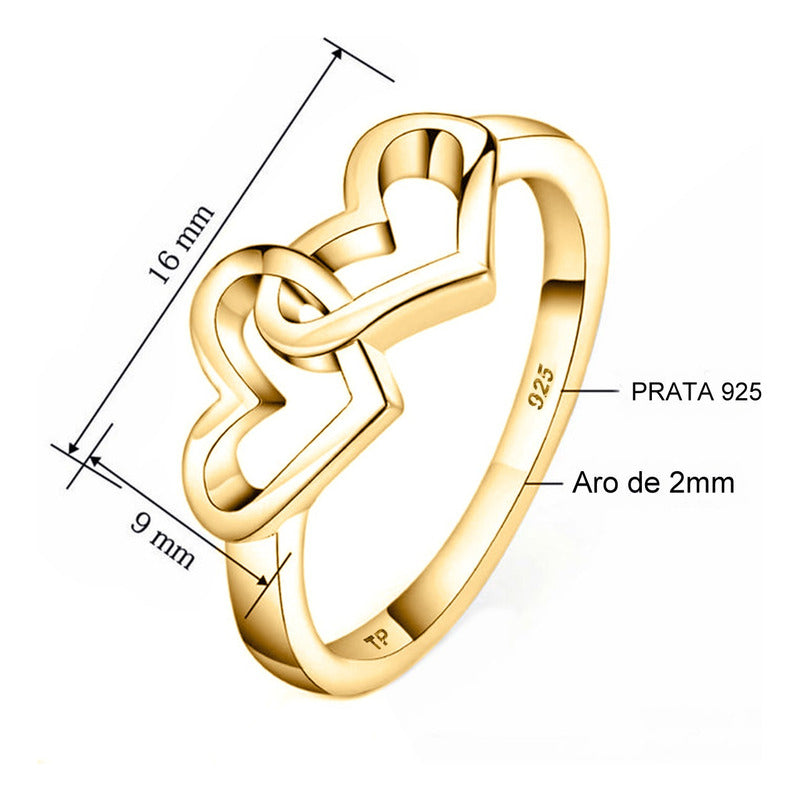 Anel Eterno Amor Em Pura Prata 925 Dourada 18k - Exclusivo