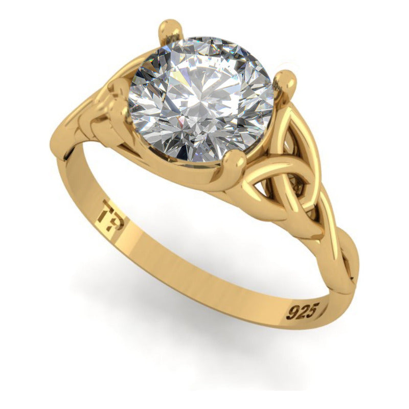 Anel Prata 925 Dourada 18k Celta Knot Trinity - Zircônia