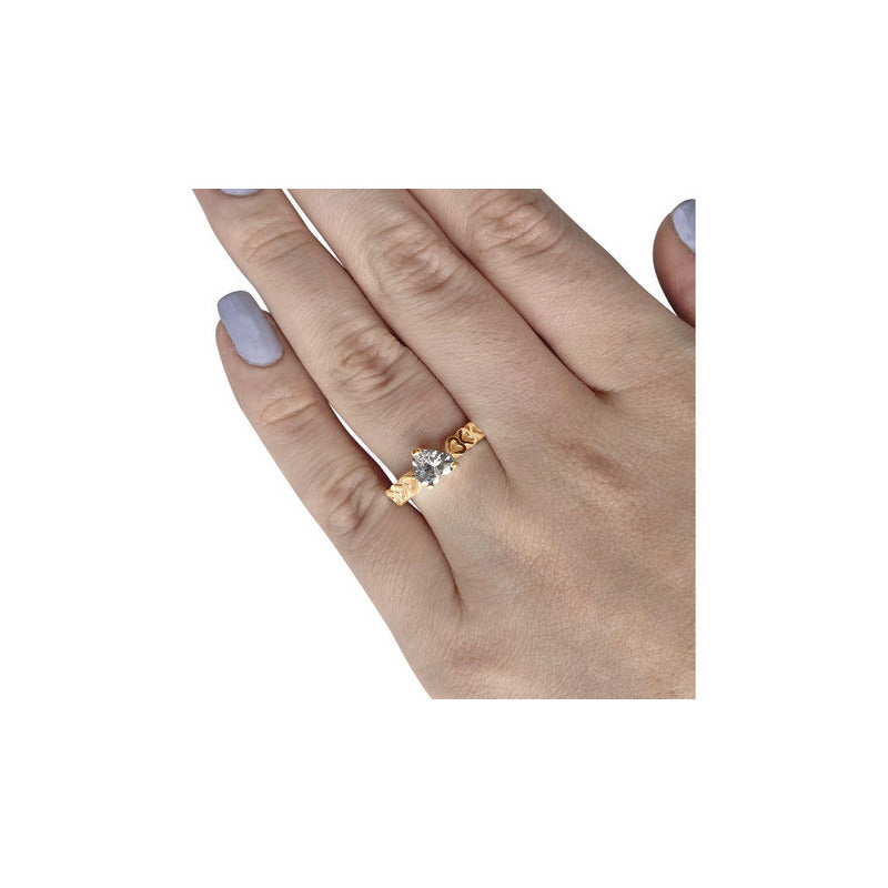 Anel Luxo Coração Prata 925 Dourada A Ouro 18k - Zircônia