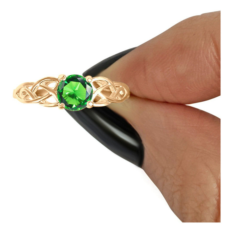 Anel Solitário Celta Knot Prata 925 Dourada 18k - Esmeralda