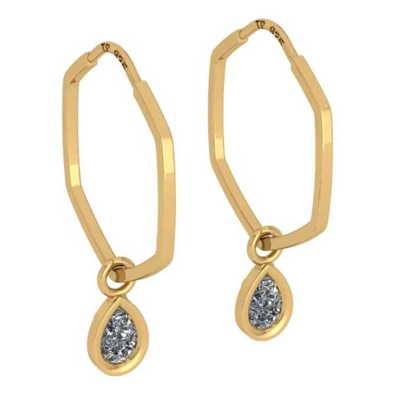 Brinco Argola Hexagonal Prata 925 Dourada 18k Gota