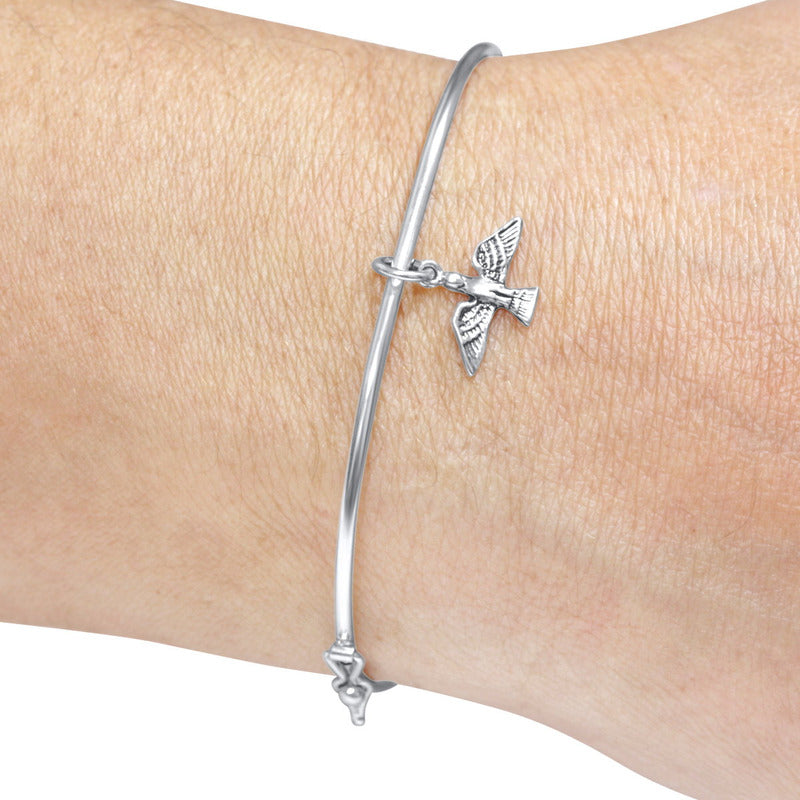 Bracelete Rígido Pura Prata 925 - Pingente Espírito Santo