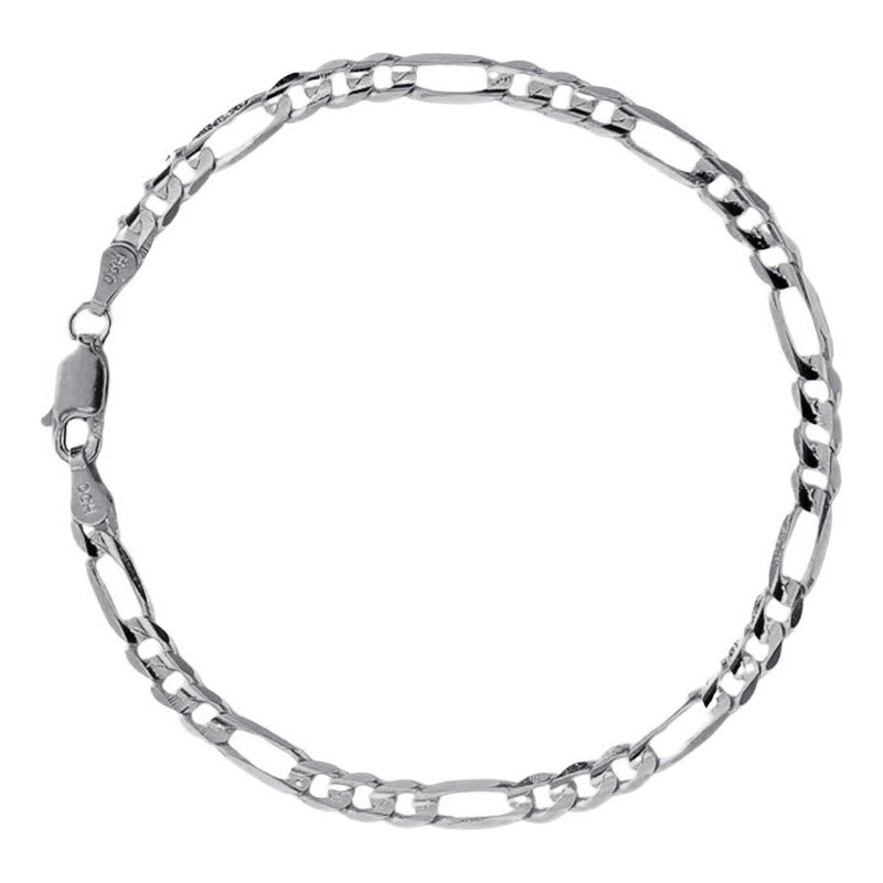 Pulseira Prata 925 Figaro 3x1 Maciça - 5mm