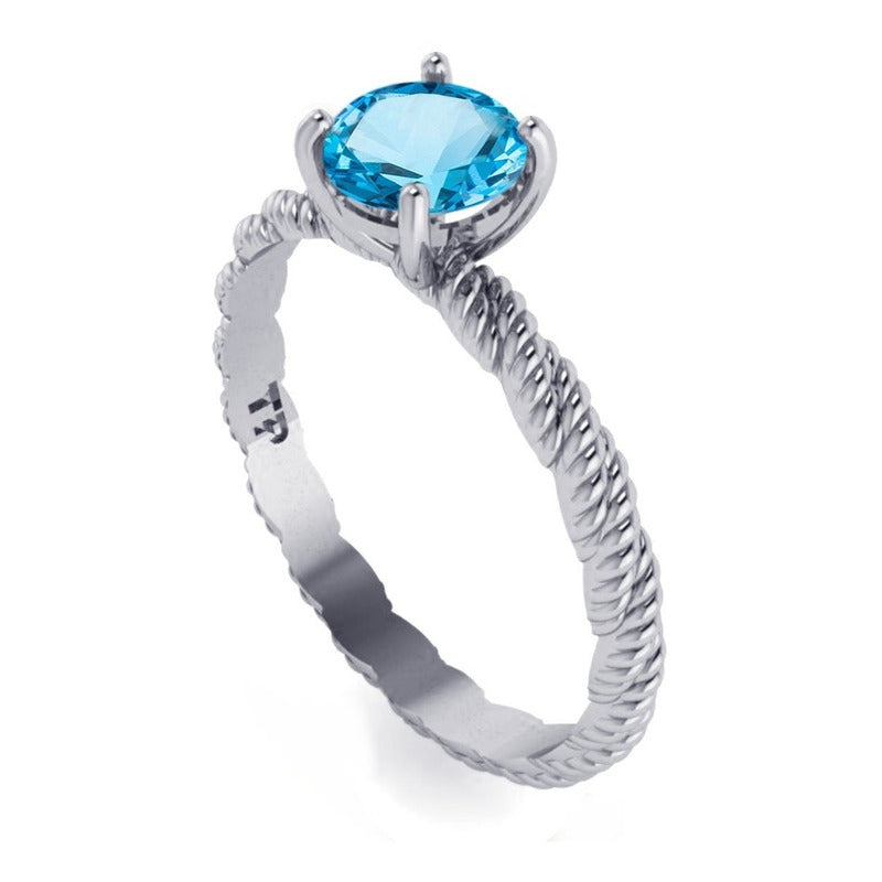 925 Silver Solitaire Ring Twisted Blue Topaz - Exclusive