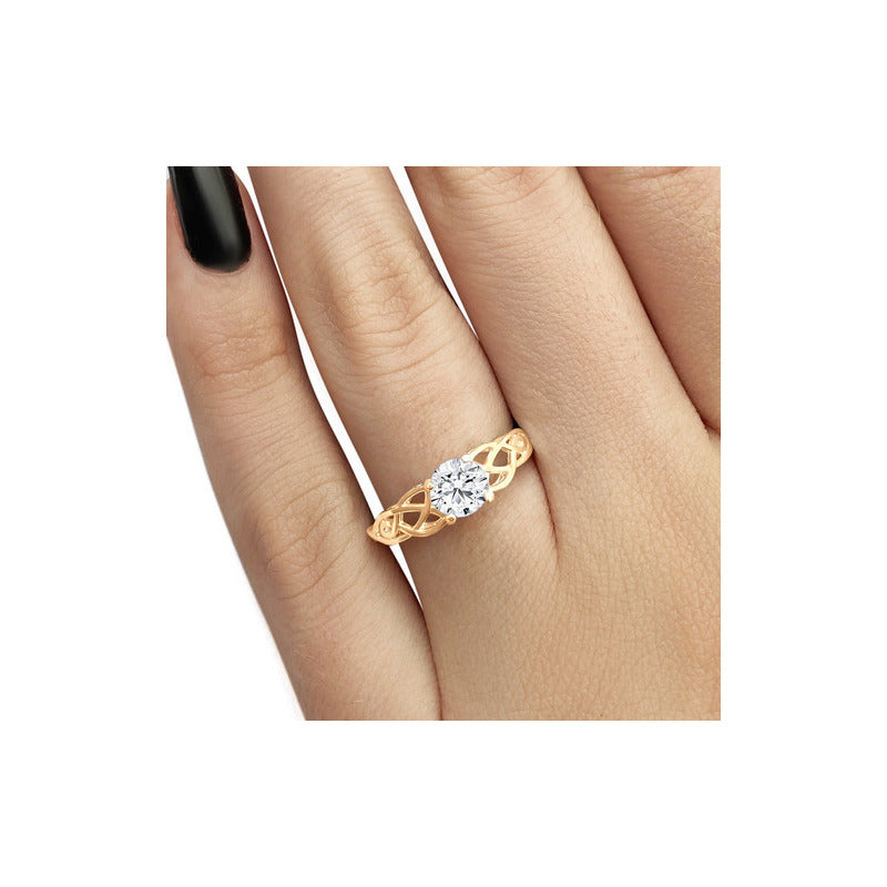 Anel Solitário Celta Knot Prata 925 Dourada 18k - Zircônia