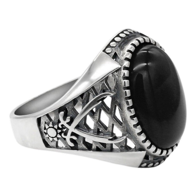 Anel Masculino De Prata 925 Oval Black Onix - Exclusivo