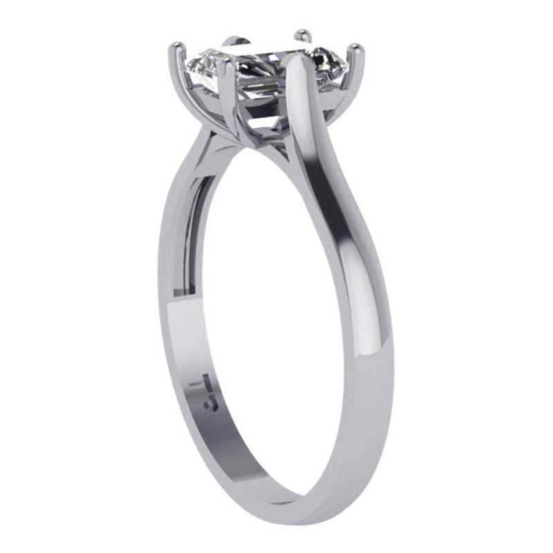 Anel Solitário Prata 925 Zirconia Retangular - Exclusivo