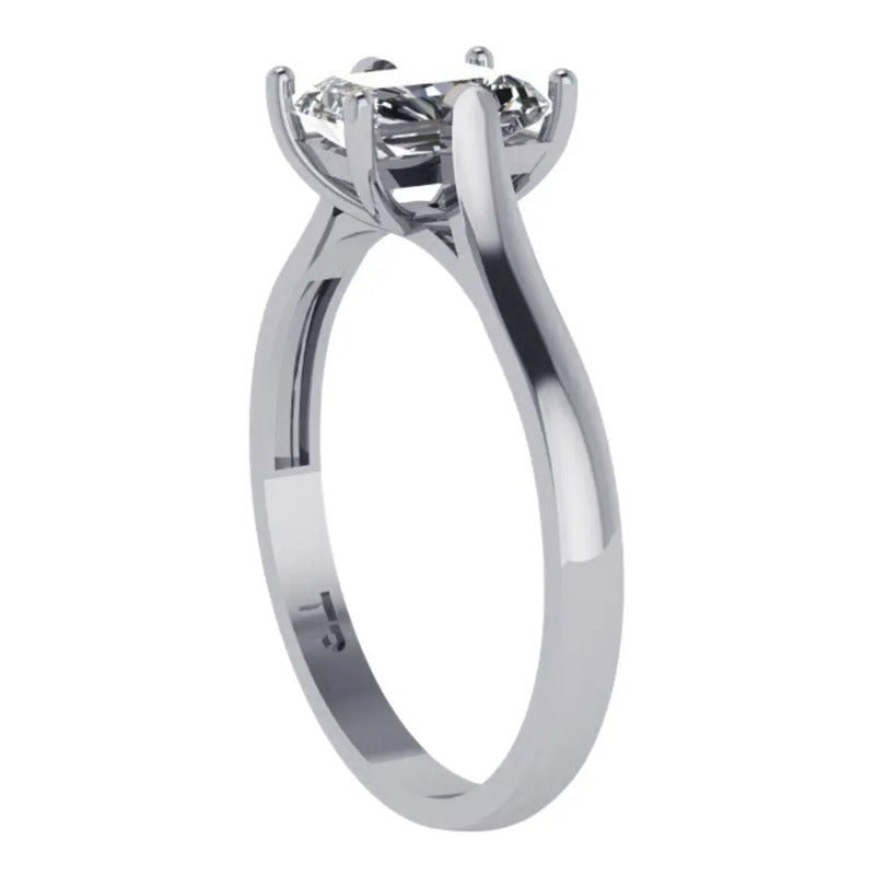 Anel Solitário Prata 925 Zirconia Retangular - Exclusivo