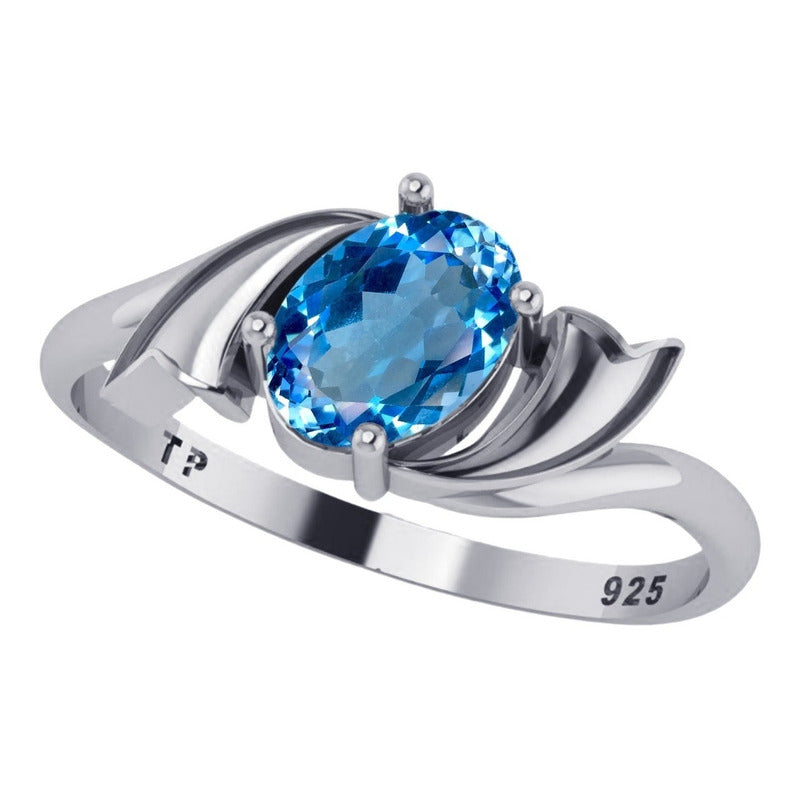 Anel Wings Água Marinha Oval Pura Prata 925 - Exclusivo