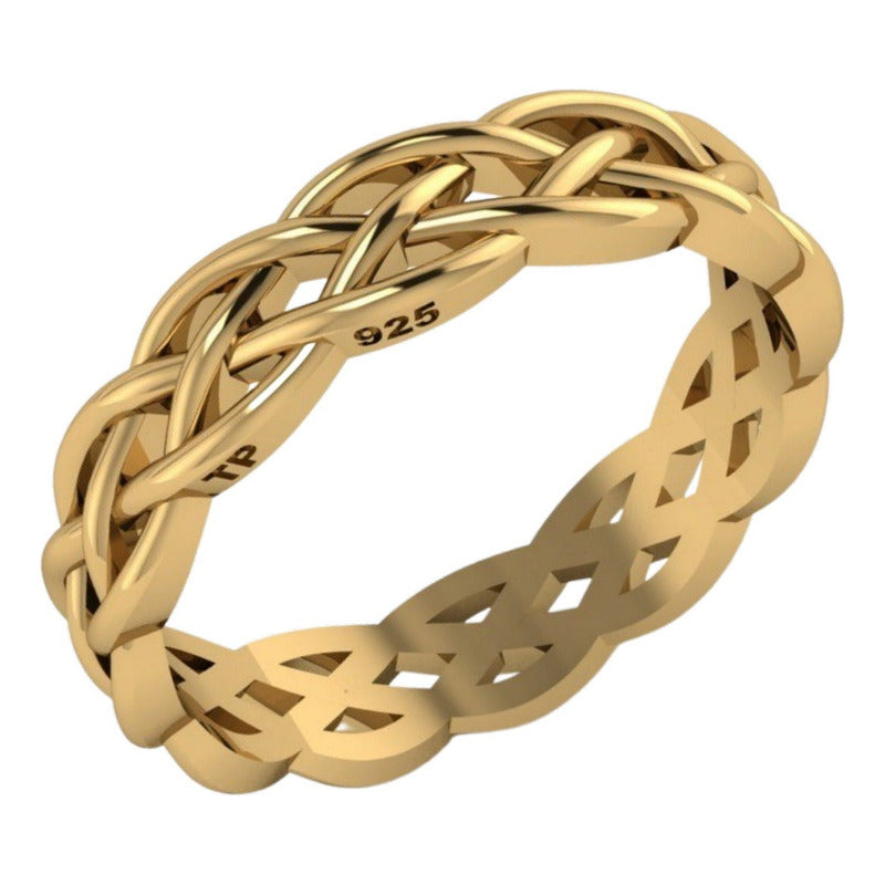Anillo celta trenzado infinito de plata 925 bañado en oro de 18 quilates