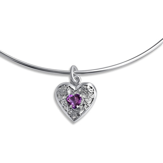 Colar Choker Filigrana Coração Prata 925 Ametista