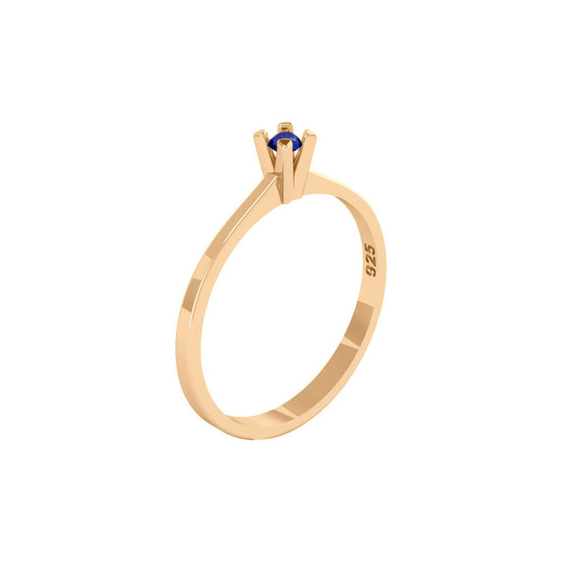 Anel Solitário Prata 925 Dourada 18k - Safira