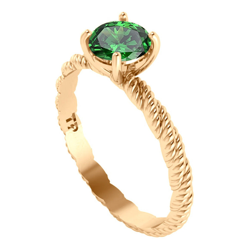Anel Solitário Torcido Esmeralda Prata 925 Dourada Ouro 18k