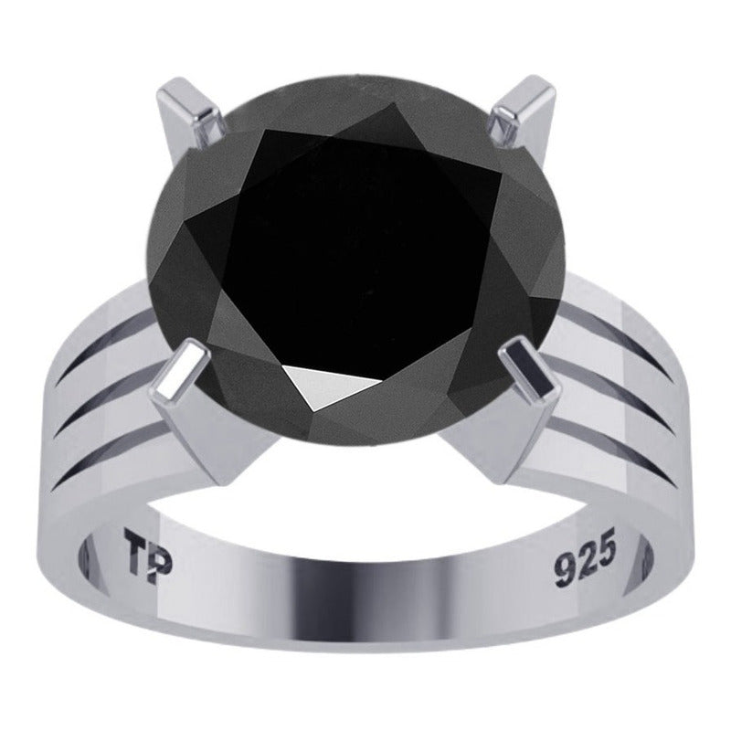Anel Solitário Black Onix Grande Pura Prata 925 - Exclusivo