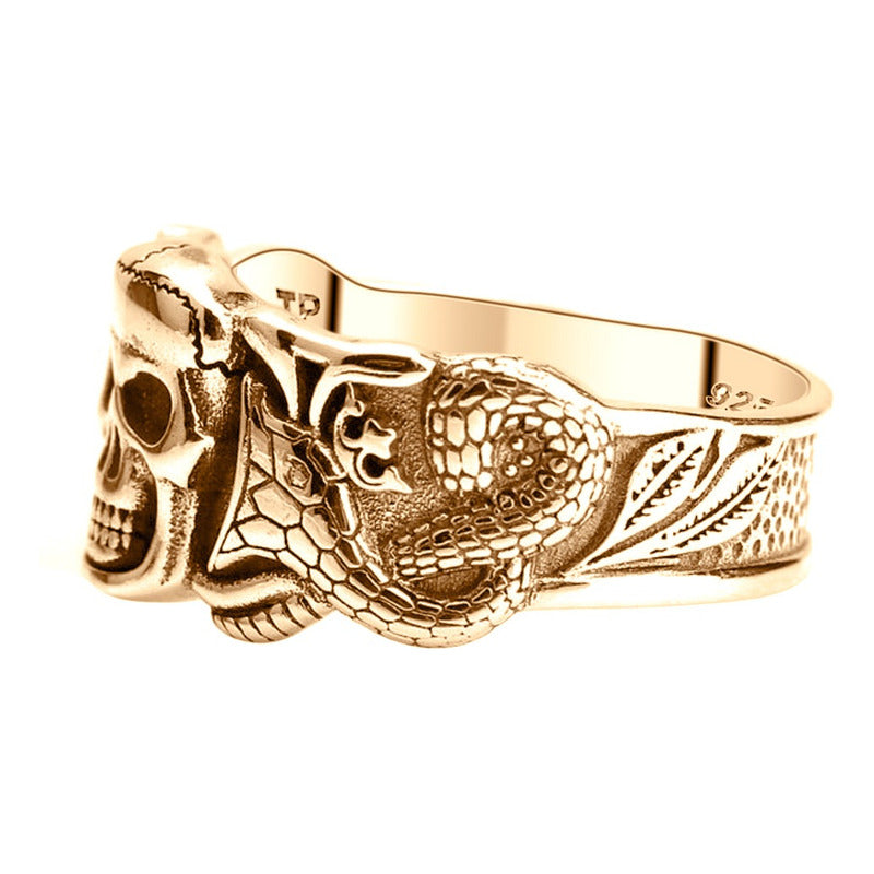 Anel Masculino Caveira Serpente Prata 925 Dourada Ouro 18k