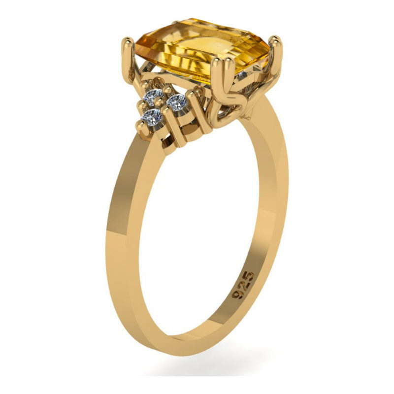 Anel Vintage Clássico Prata 925 Dourada Ouro 18k Citrino