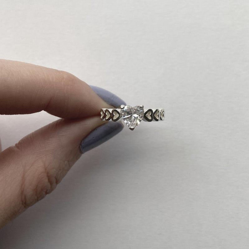 Anel Luxo Pura Prata 925 Zirconia Coração - Exclusivo