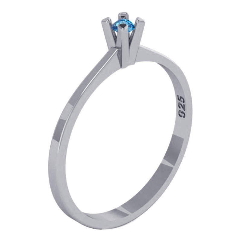 Anillo solitario de topacio azul en plata pura 925 - Mujer