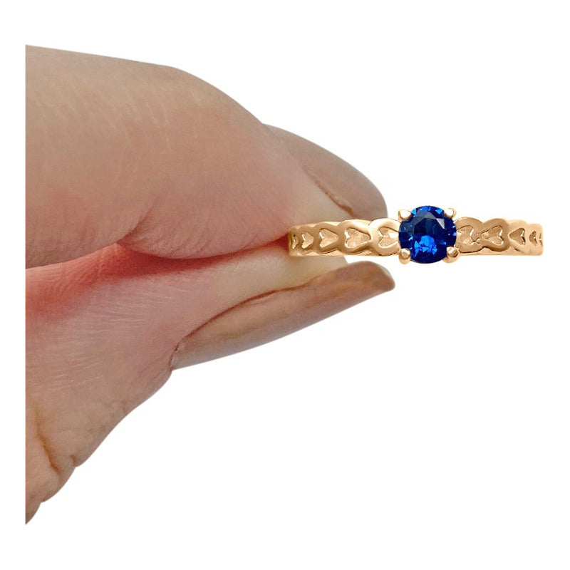 Anel Luxo Corações Prata 925 Dourada Ouro 18k Safira