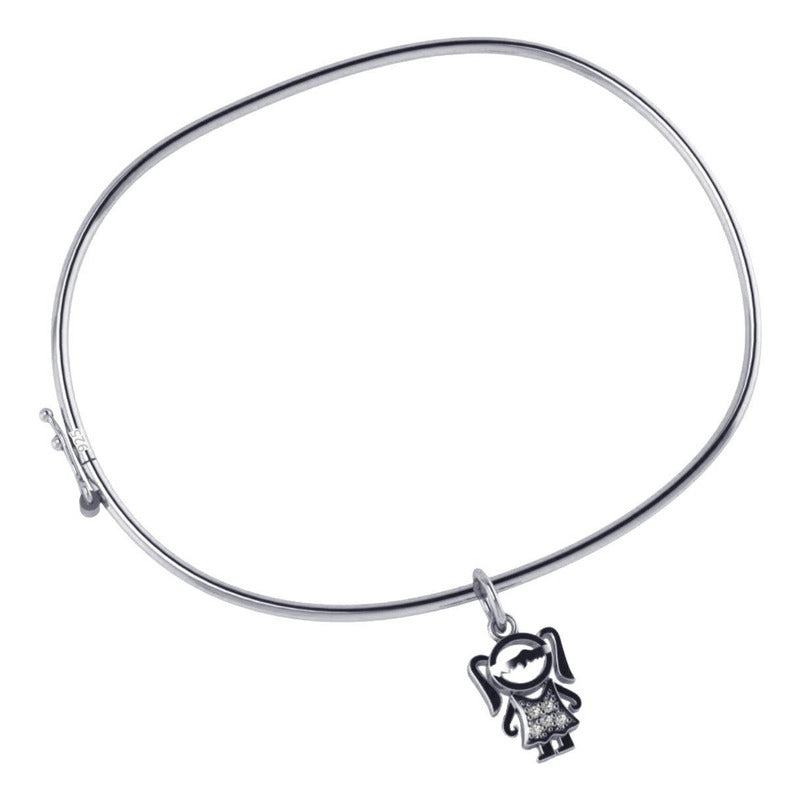 Pulseira Bracelete Rígido Prata 925 - Pingente Menina