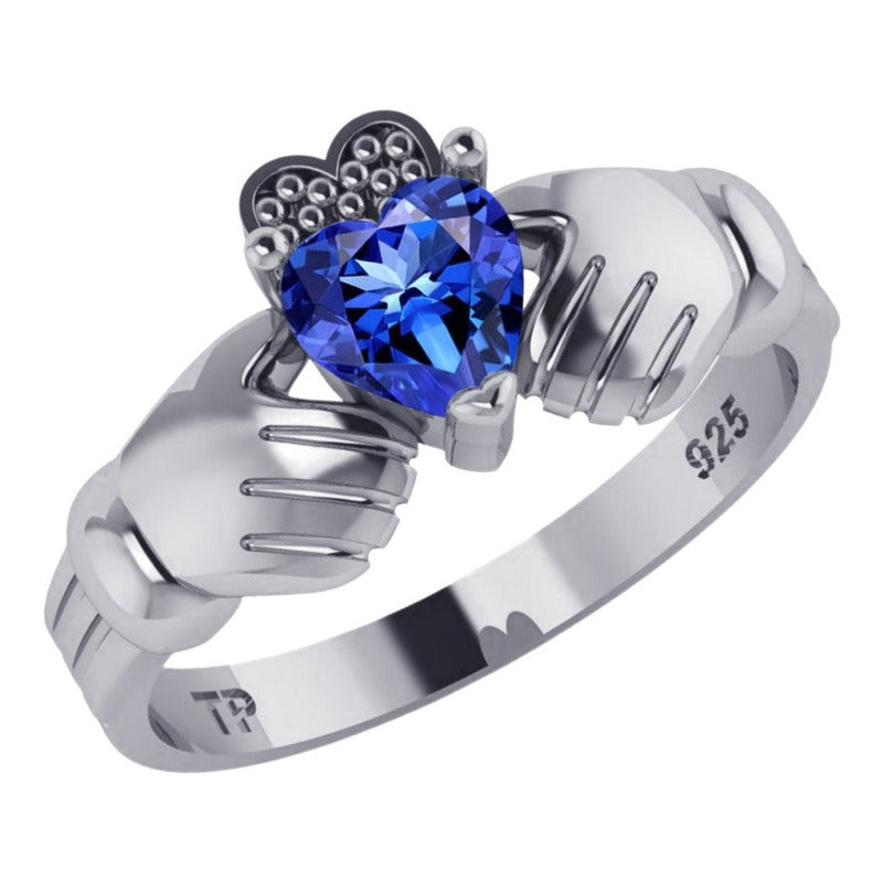 Anel De Prata 925 Claddagh Safira - Exclusivo