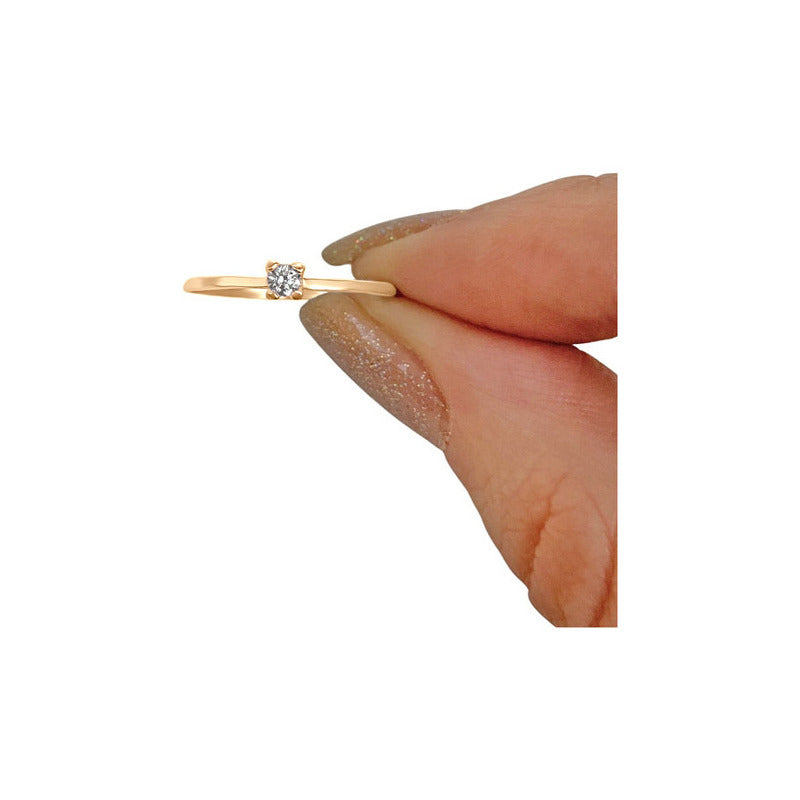 Anel Solitário Prata 925 Dourada 18k - Zircônia