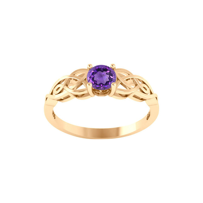 Anel Solitário Celta Knot Prata 925 Dourada 18k - Ametista