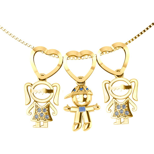 Colar Canga 2 Meninas 1 Menino - Prata 925 Dourada Ouro 18k
