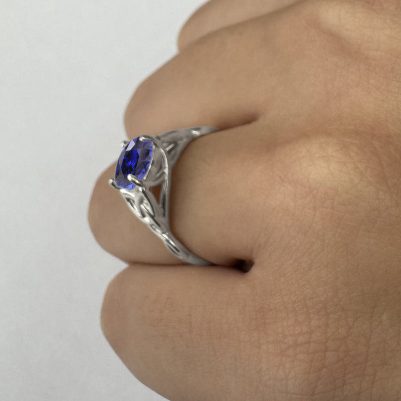 Anel Prata 925 Celta Knot Trinity Safira Azul - Feminino