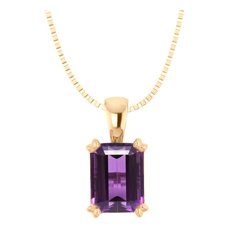 Colar Pingente Retangular Prata 925 Dourada 18k - Ametista