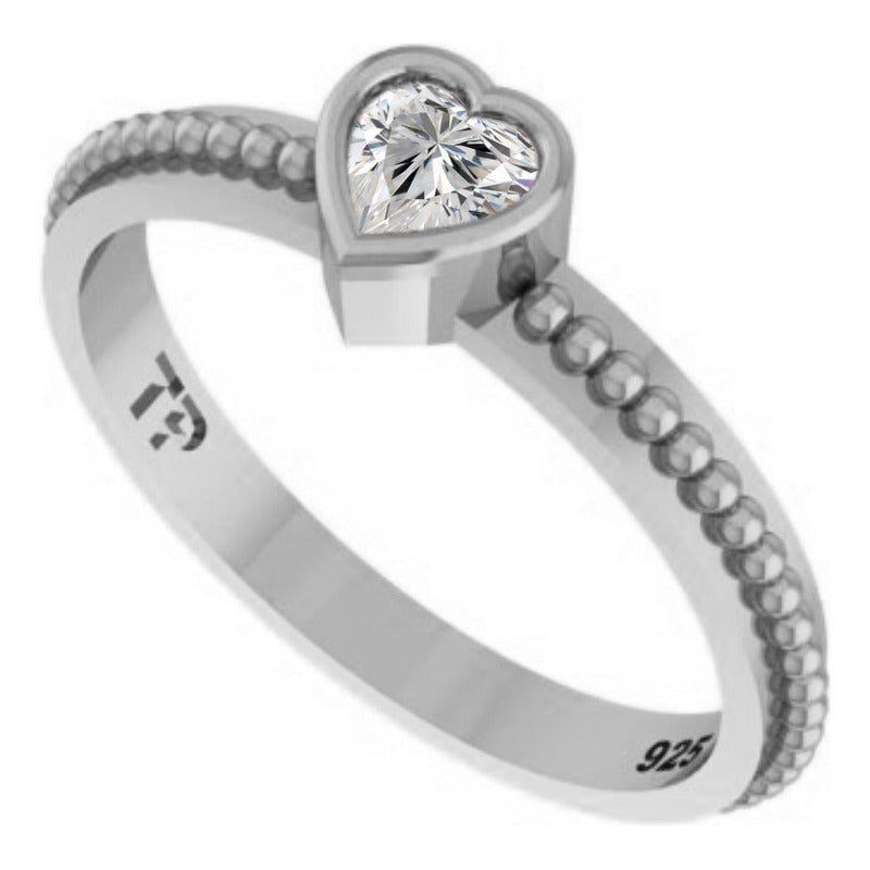 Pure 925 Silver Solitaire Heart Zirconia Ring - Exclusive