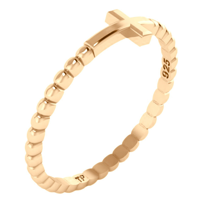 Anel Cruz De Prata 925 Dourada 18k - Melhor Valor