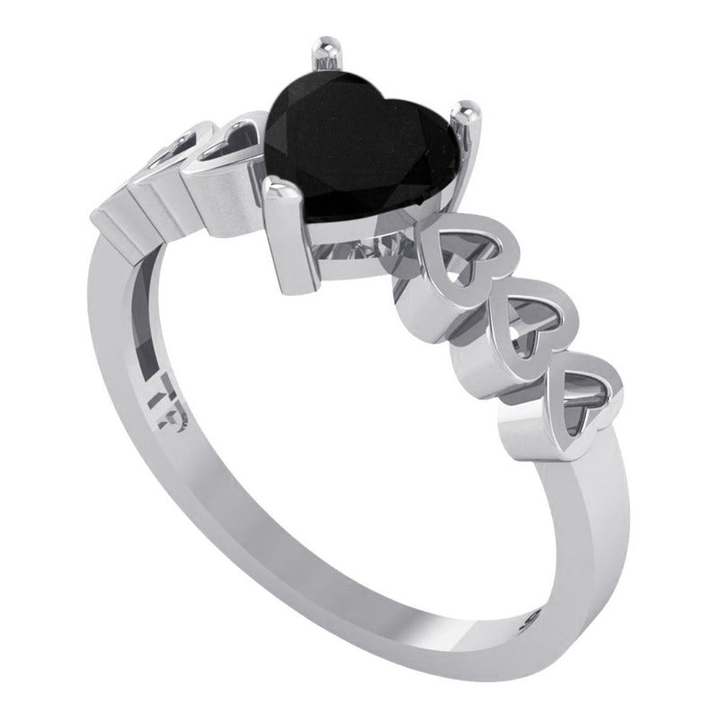 Anel Luxo Pura Prata 925 Black Onix Coração - Exclusivo