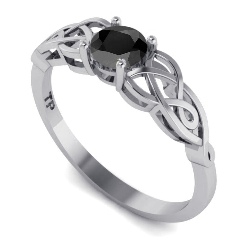 Anel Solitário Celta Knot Prata 925 Black Onix - Exclusivo