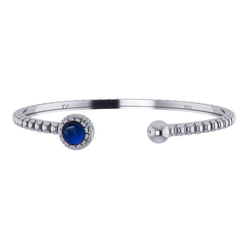 Pulseira Bracelete Safira Rígido Prata 925 - Unissex