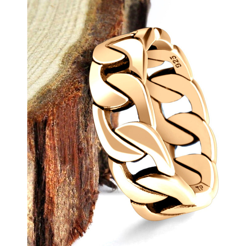 Anel Elos De Corrente Prata 925 Dourada Ouro 18k