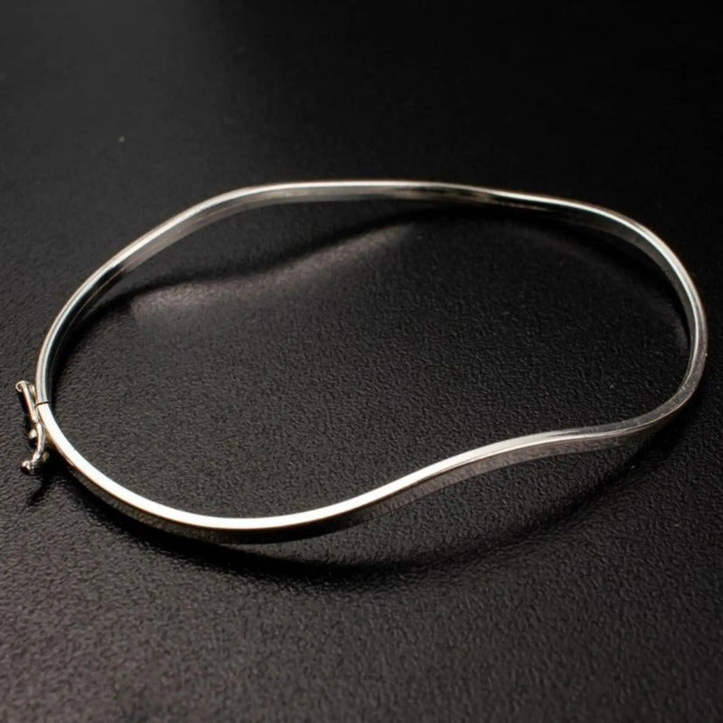 Pulseira Bracelete Rígido Ondulado Prata 925 6 Cm