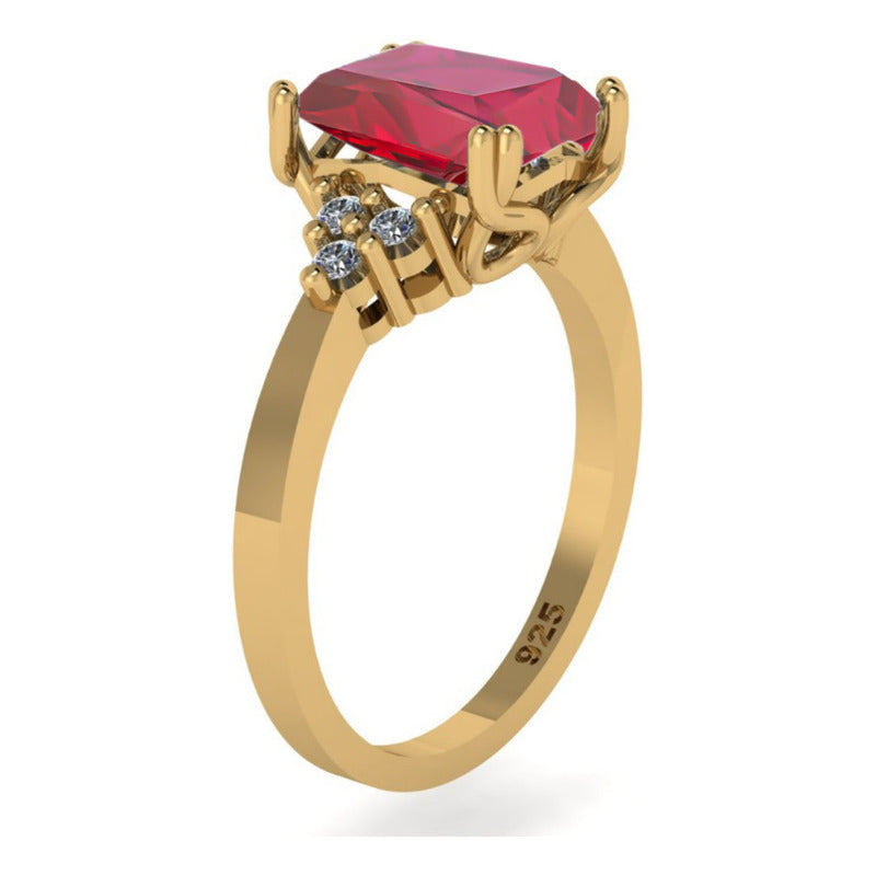 Anel Vintage Clássico Prata 925 Dourada 18k Granada