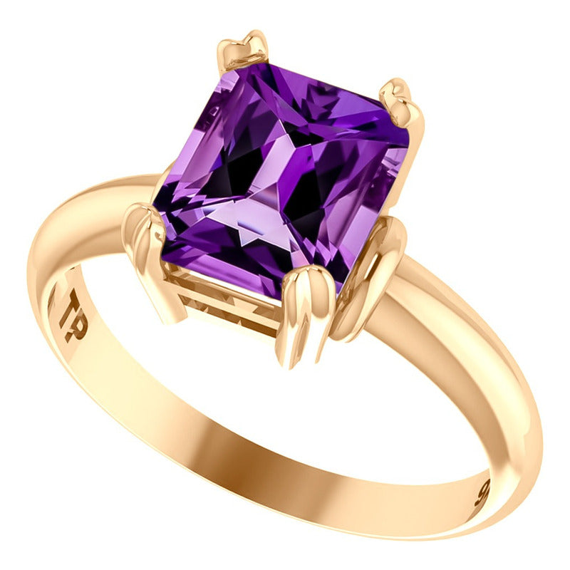Anel Vintage Ametista Prata 925 Dourada Ouro 18k- Feminino