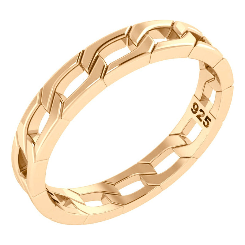 Anel Corrente Fino Prata 925 Dourada 18k - Exclusivo