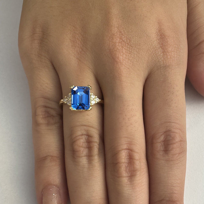 Anel Vintage Clássico Prata 925 Dourada 18k Safira