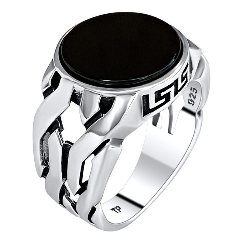 Anel Elos Prata 925 Black Onix Redondo - Tamanhos Exclusivos