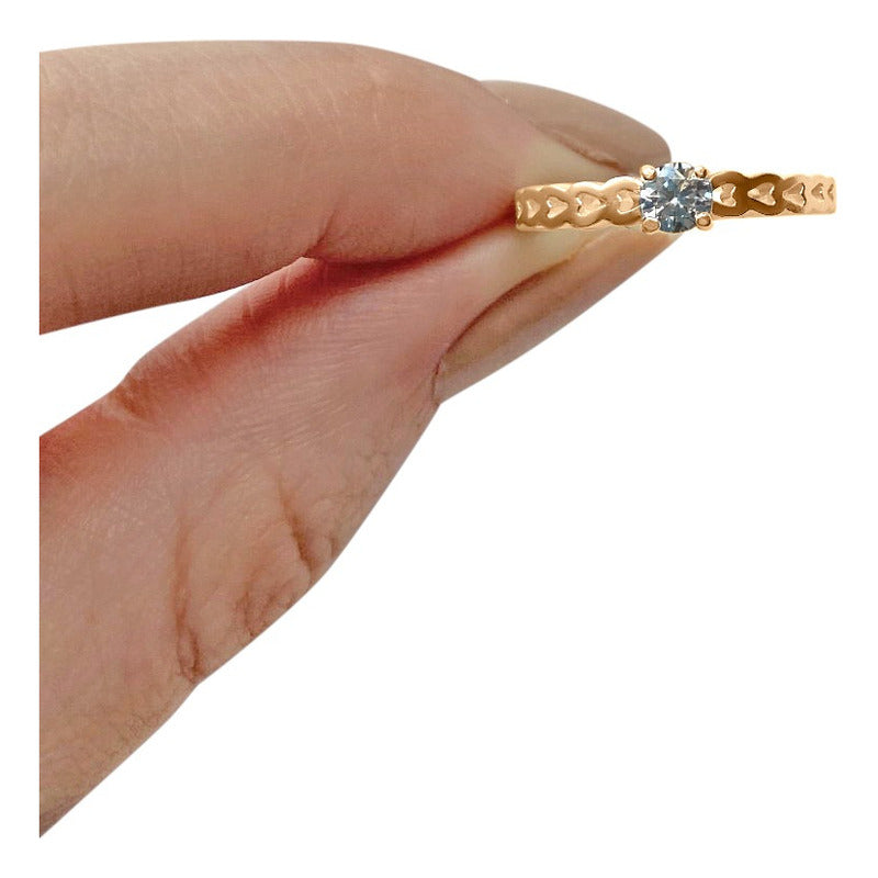 Anel Luxo Corações Prata 925 Dourada 18k Zircônia